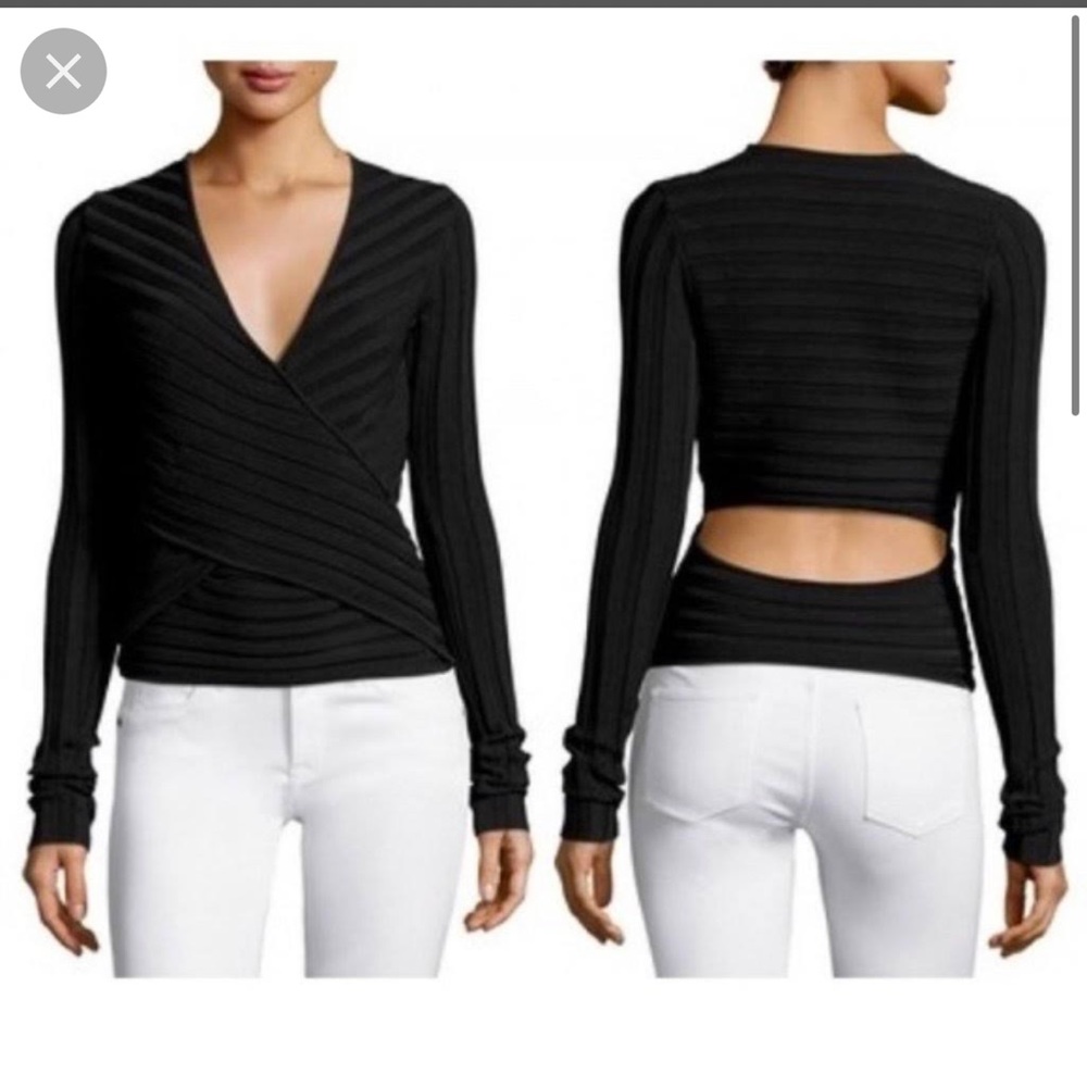 Cinq a Sept Black Titania Ribbed Wrap Front Top